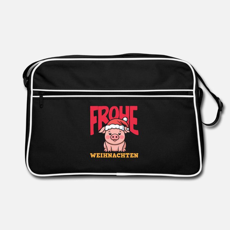 Cochon de Noël joyeux avec chapeau de Père Noël Sac Retro
