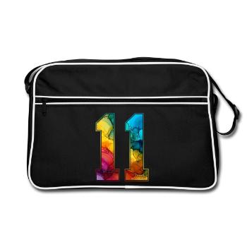 NR. 11 NUMMER 11 COLLEGE 11. GEBURTSTAG - Retro Tasche - Schwarz/Weiß - Vorne