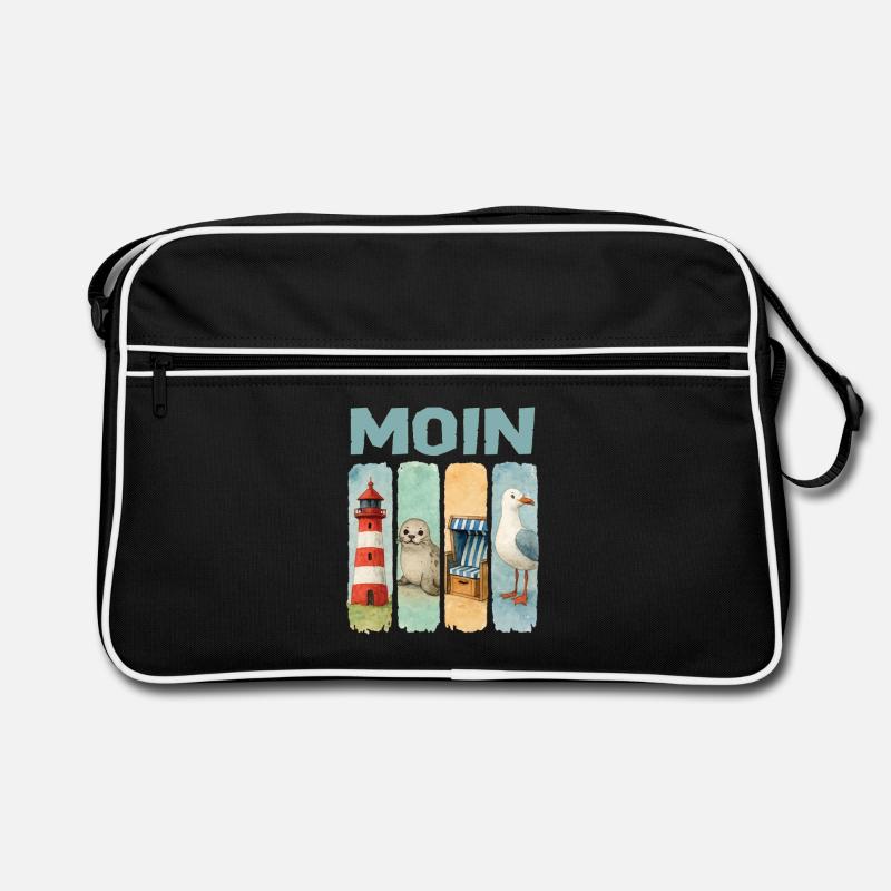Moin Leuchtturm Robbe Strandkorb Möwe Küste Retro Tasche