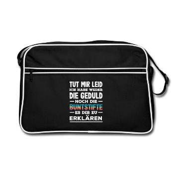 Weder Geduld noch Buntstifte – Sarkasmus - Retro Tasche - Schwarz/Weiß - Vorne