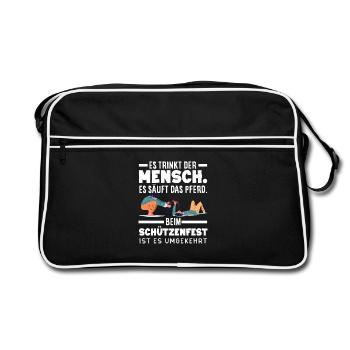 Human Horse Drinking Funny Shooting Festival Saying - Retro Bag - black/white - Front