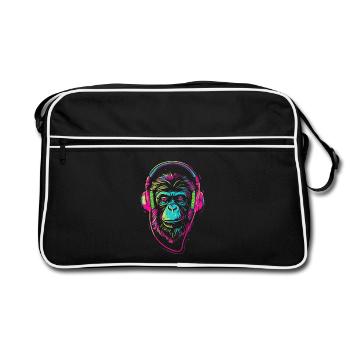 Neonaffe mit Kopfhörer - Retro Tasche - Schwarz/Weiß - Vorne