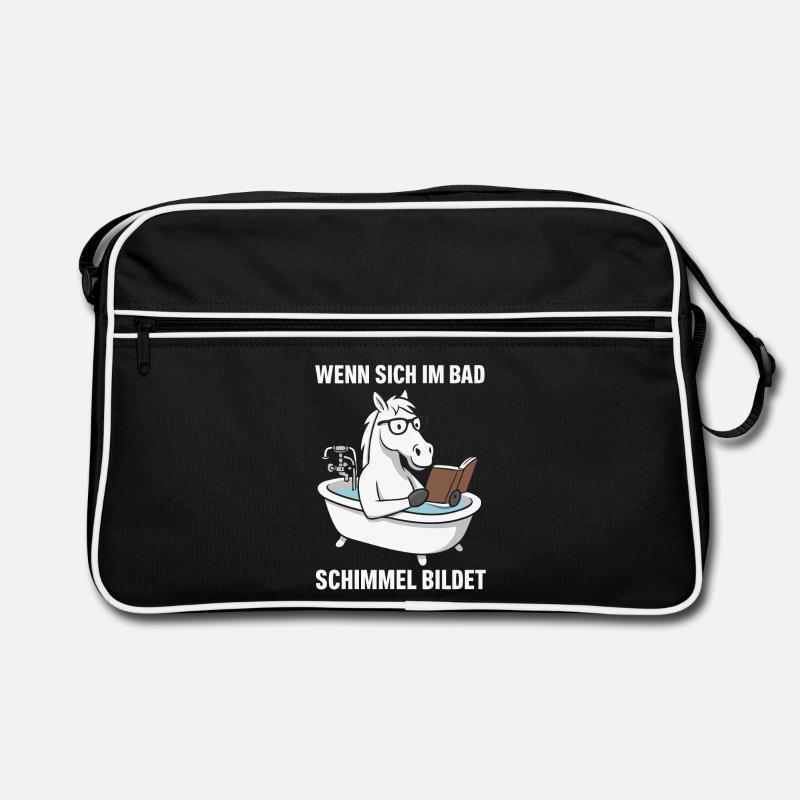 Badlesendes Pferd mit Schimmelwitz - Retro Tasche - Schwarz/Weiß