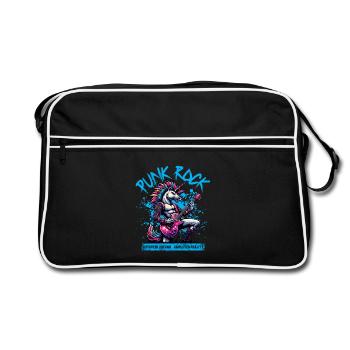 Punk Rock Rebellion Einhorn - Retro Tasche - Schwarz/Weiß - Vorne
