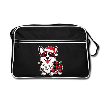 Chien Corgi Noël Plaid Rouge À Carreaux - Sac Retro - noir/blanc - Devant
