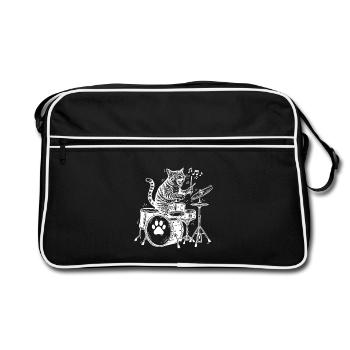 Batteur Drôle de Batteur Chat Musique - Sac Retro - noir/blanc - Devant