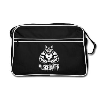 Muscular Sore Muscle Cartoon Cat - Retro Bag - black/white - Front