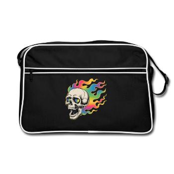 Psychedelischer Totenkopf im Feuerdesign - Retro Tasche - Schwarz/Weiß - Vorne
