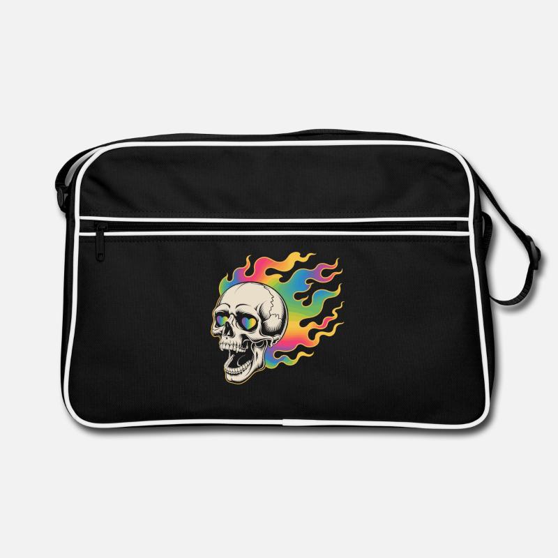 Psychedelic skull in fire design Retro Bag