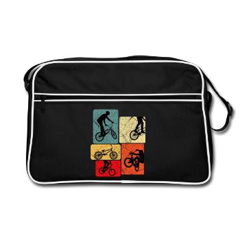 Retro Fahrrad Silhouetten Pop-Blocks - Retro Tasche - Schwarz/Weiß - Vorne