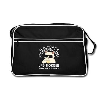 Ich hasse Morgenmenschen Kaffee Katze - Retro Tasche - Schwarz/Weiß - Vorne