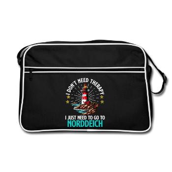 Nordsee BRAUCH KEINE THERAPIE MUSS NACH NORDDEICH - Retro Tasche - Schwarz/Weiß - Vorne