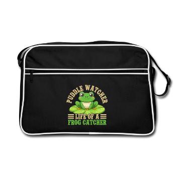 Frog Catcher Puddle Watcher Frog - Retro Bag - black/white - Front