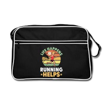 Running Life Happens Running Helps Marathon Runner - Retro Tasche - Schwarz/Weiß - Vorne