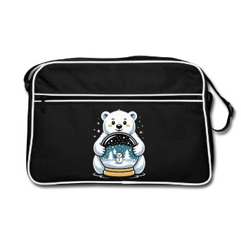 Polarbaer Schneekugel Impression - Retro Tasche - Schwarz/Weiß - Vorne