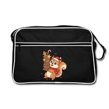 Christmas Squirrel with Cookies - Retro Bag - black/white - Front