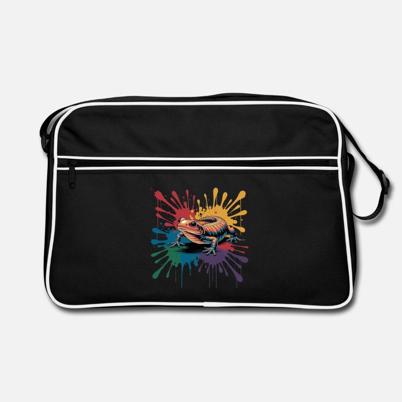  Bunter Salamander Mit Farbklecks Splash Für - Retro Tasche - Schwarz/Weiß