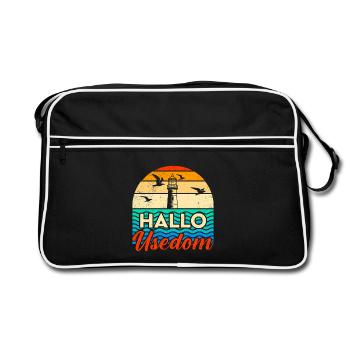 Urlaub auf Usedom Ostsee HALLO USEDOM Lustig - Retro Tasche - Schwarz/Weiß - Vorne