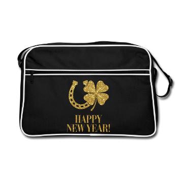 Shamrock Horseshoe Lucky Golden Happy New Year - Retro Bag - black/white - Front