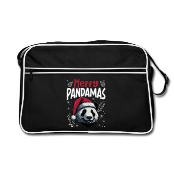 Merry Pandamas Lustiges Panda Weihnachtsmotiv - Retro Tasche - Schwarz/Weiß - Vorne