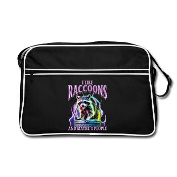 Funny Raccoon - Retro Tasche - Schwarz/Weiß - Vorne