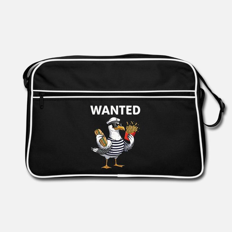 Gesuchte Möwe Mit Pommes Und Fischbrötchen Retro Tasche