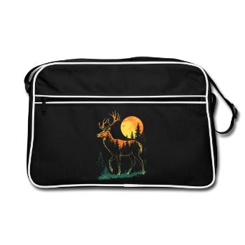 Hirsch, Wald, Natur, Wildnis, Outdoor, Tier - Retro Tasche - Schwarz/Weiß - Vorne