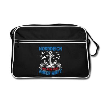 NORDDEICH WO MEIN HERZ ANKER WIRFT Lustiges - Retro Tasche - Schwarz/Weiß - Vorne