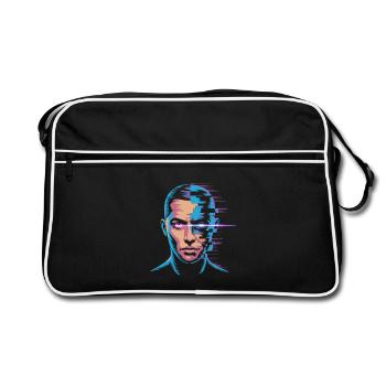 Glitch Portrait in Digital Art Style - Retro Bag - black/white - Front