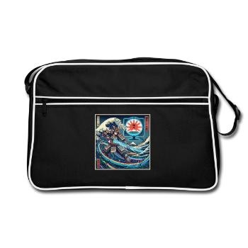 Cyber Samurai 模式 in front of waves and Fuji - Retro Bag - black/white - Front
