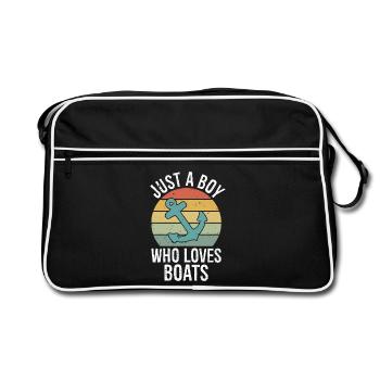 Just a Boy Who Loves Boats Retro Boys Bday Boat - Retro Bag - black/white - Front