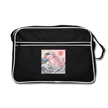 Niedliches Axolotl Kaiju In Japanischer Welle - Retro Tasche - Schwarz/Weiß - Vorne