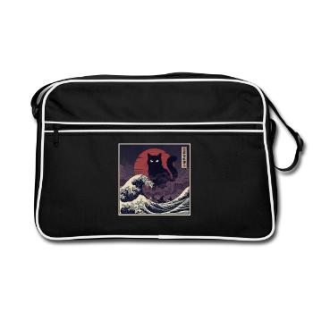 Un chat Kaiju géant au-dessus des vagues 巨猫怪獣現る - Sac Retro - noir/blanc - Devant