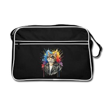 Chat avec des lunettes de soleil, Chat Cool - Sac Retro - noir/blanc - Devant