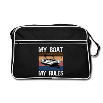 Mon bateau, mes règles, drôle de bateau, Capitaine Cadeau - Sac Retro - noir/blanc - Devant