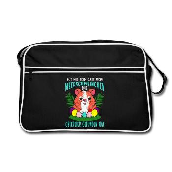 Meerschweinchen Ostereier Parade - Retro Tasche - Schwarz/Weiß - Vorne