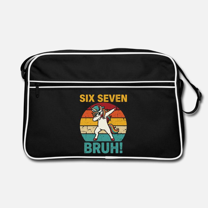 Six Seven Bruh! – Cooles Dabbing Einhorn Meme  - Retro Tasche - Schwarz/Weiß