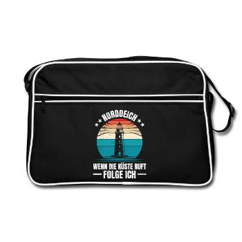 Nordsee Urlaub NORDDEICH WENN DIE KÜSTE RUFT - Retro Tasche - Schwarz/Weiß - Vorne