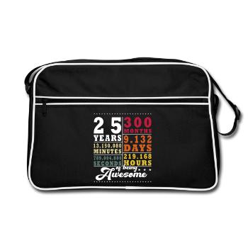 25 ans 300 mois 9 132 jours 219 168 heures - Sac Retro - noir/blanc - Devant