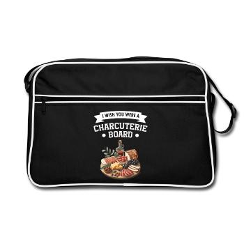 Plateau de charcuterie, viande, fromage, nourriture pour les amateurs de fromage - Sac Retro - noir/blanc - Devant