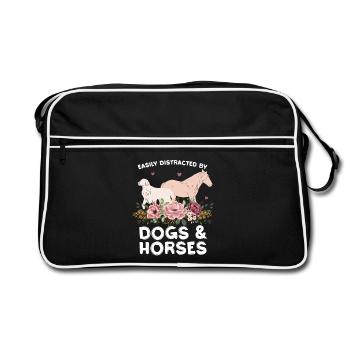Hunde und Pferde mit Blumenkranz - Retro Tasche - Schwarz/Weiß - Vorne