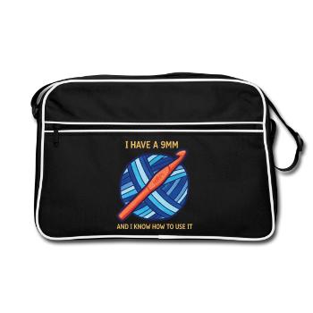 Tricote pour amateurs de crochet J’ai un 9mm et je le connais - Sac Retro - noir/blanc - Devant