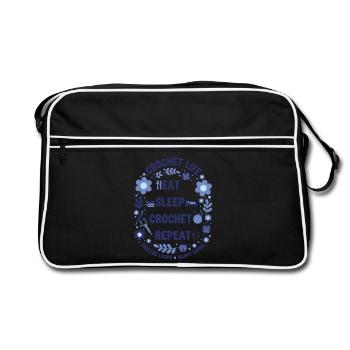 Crochet Life Eat Sleep Crochet Repeat Happy Hooks - Retro Bag - black/white - Front