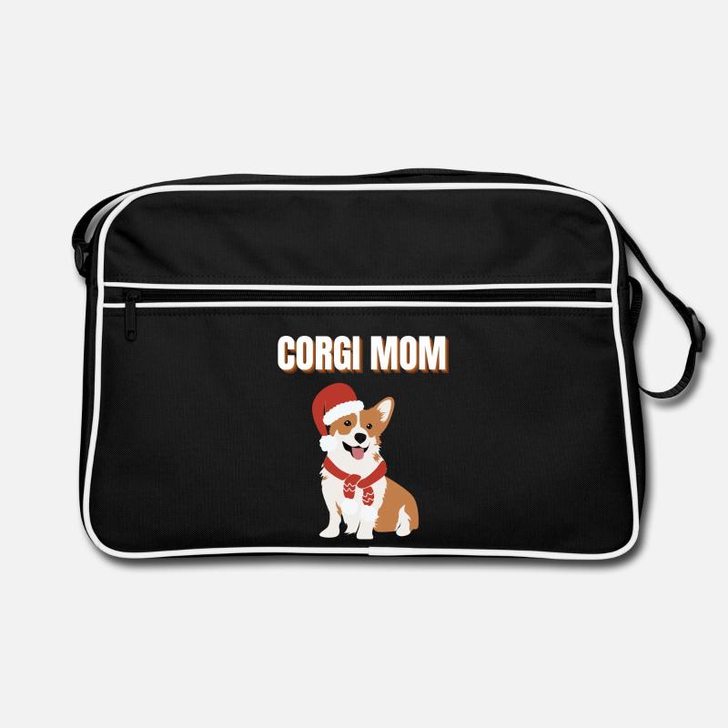 Corgi-Mama Weihnachtshund - Retro Tasche - Schwarz/Weiß