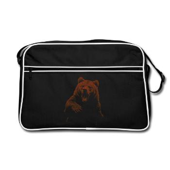 Grizzly Bear Hiking Camping Vintage Brown Bear - Retro Bag - black/white - Front