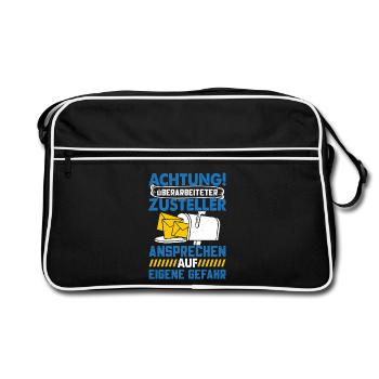 Facteur ATTENTION LIVREUR SURMENÉ - Sac Retro - noir/blanc - Devant