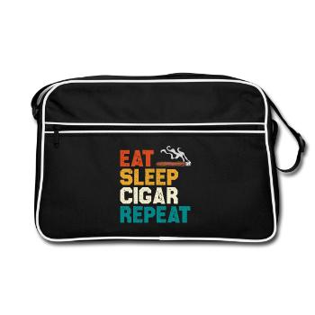 Eat Sleep Cigar Repeat Tee - Retro Tasche - Schwarz/Weiß - Vorne