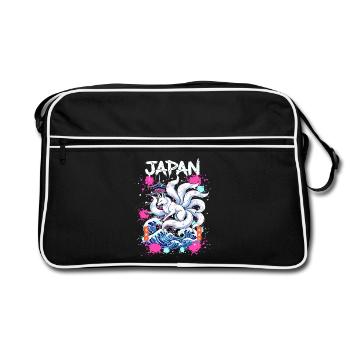 Kitsune Japan Pagode – Anime Fuchsgeist  - Retro Tasche - Schwarz/Weiß - Vorne