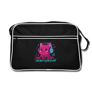 Ich brauche keine Therapie, ich muss einfach K-Pop hören - Retro Tasche - Schwarz/Weiß - Vorne