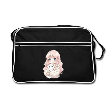Anime Girl Cat Japan Kawaii Cat Lover - Retro Bag - black/white - Front